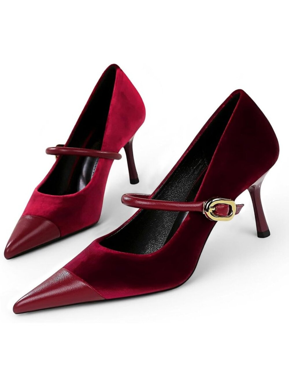 Women's Burgundy Pointed Toe Heels Slip On Single Strap Wedding Evening Shoes - Picture 5 of 6